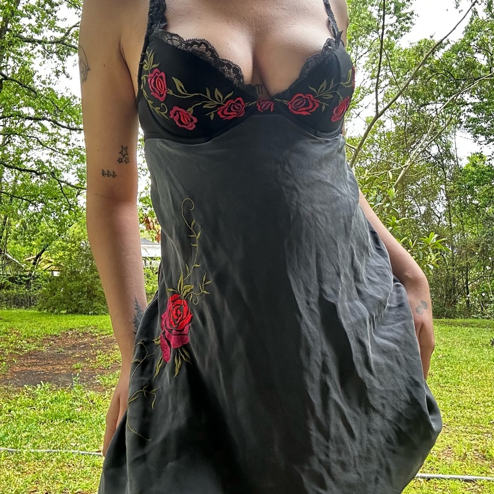 Black and Red Floral Embroidered Lingerie